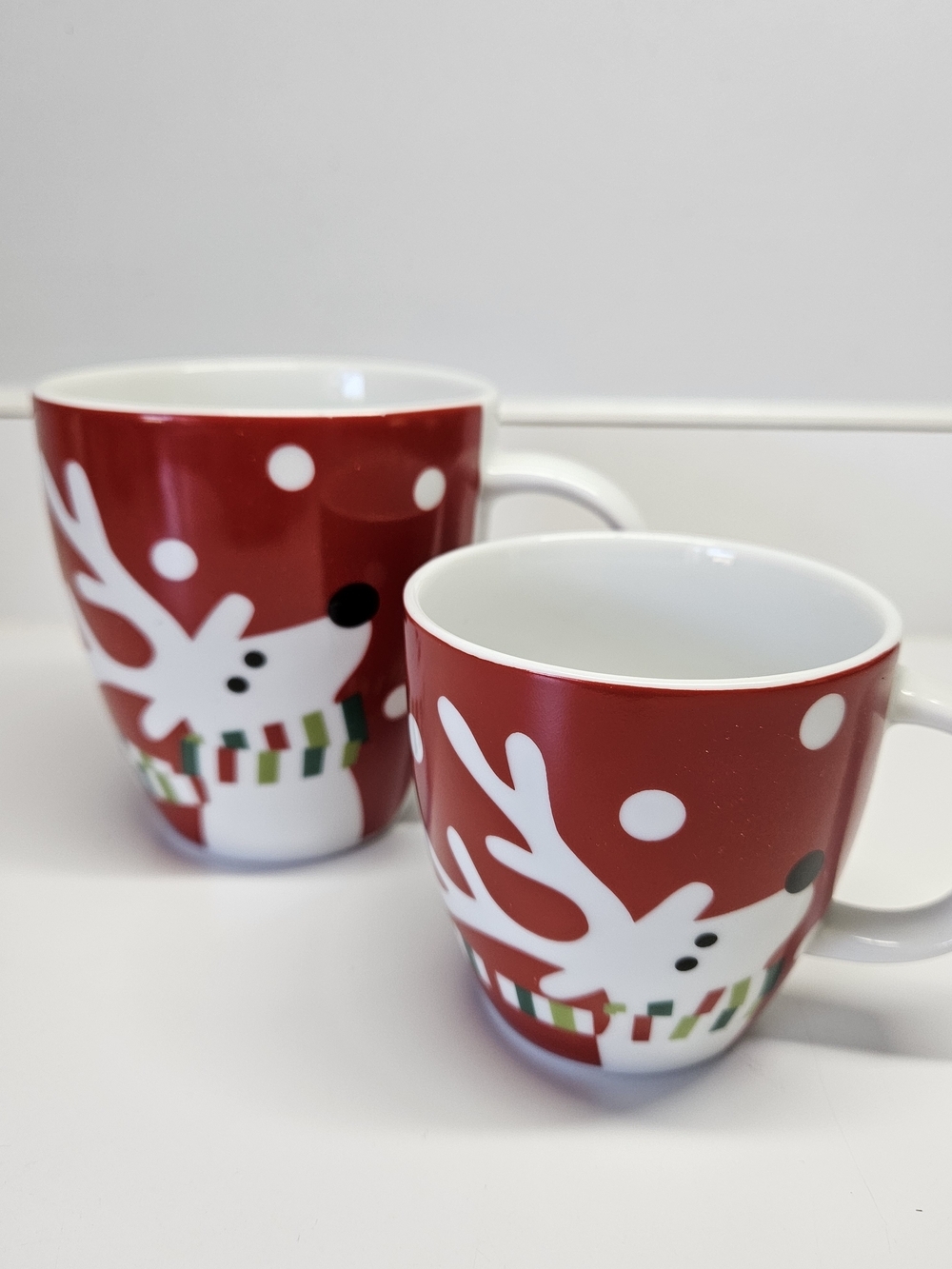 Crate & Barrel Red Ceramic Reindeer Christmas Mommy and Me Mug Set 6 & 12 OZ